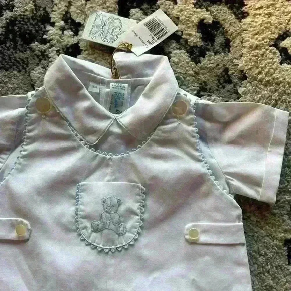 Feltman Bros NWT Outfit Size 3 Months Blue and White Teddy Bear - Picture 2 of 7